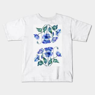 Blue poppies floral pattern Kids T-Shirt